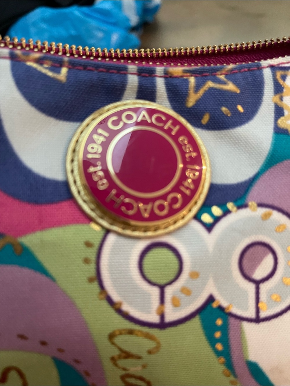 Coach Multicolor Abstract Print Shoulder Bag with Gold Accents y2k - Picture 3 of 3